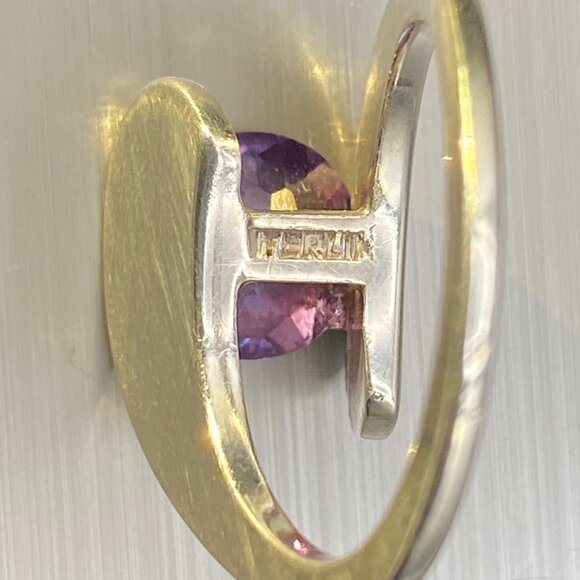 Rare Blue Purple Topaz Sterling Silver Modernist Ring Sz. 8.75 - 7.4 gm 3 Carats - Picture 7 of 16